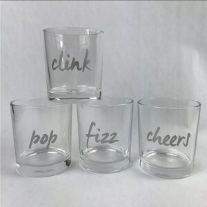 Set of 4 Highball Glasses Fizz Cheers Clink Pop 3 5/8"
#09202410